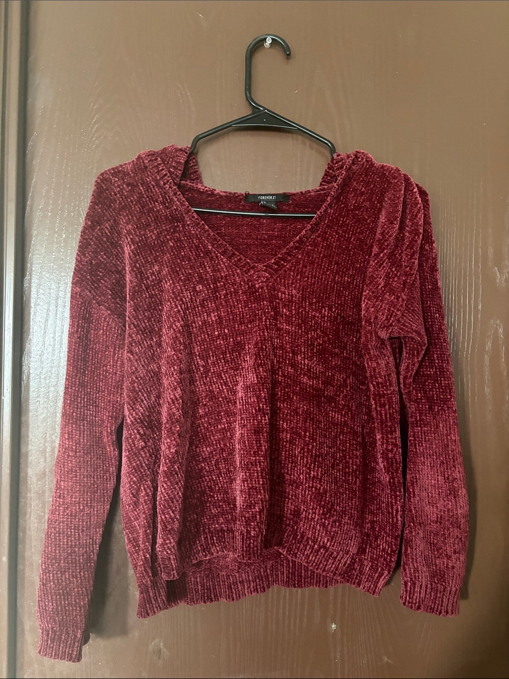 Forever 21 Wine Red Chenille V-Neck Sweater